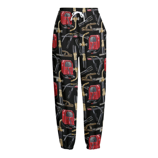 Welding Machine Pattern Print Fleece Lined Knit Pants