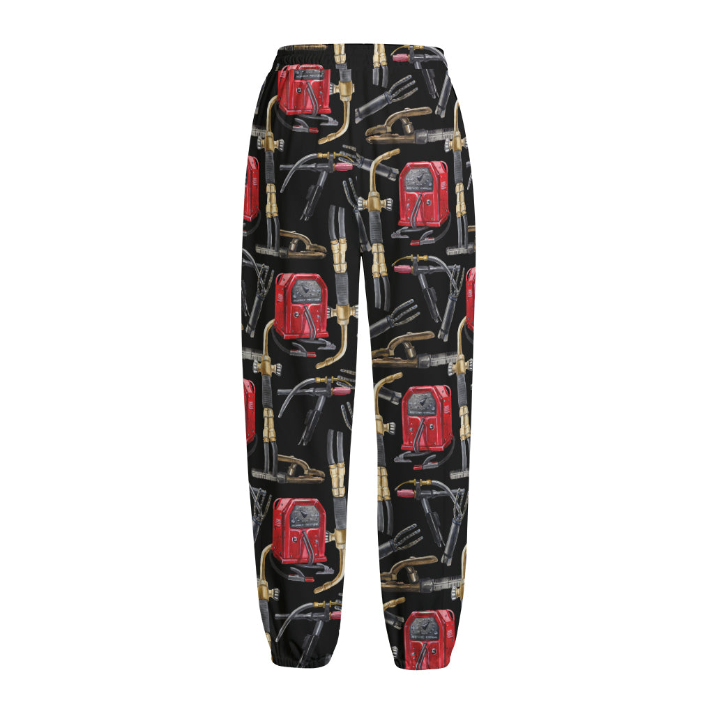 Welding Machine Pattern Print Fleece Lined Knit Pants