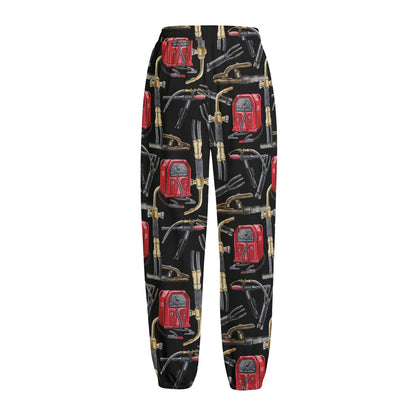Welding Machine Pattern Print Fleece Lined Knit Pants