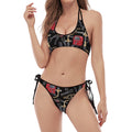 Welding Machine Pattern Print Halter Scoop Tie Side Bikini