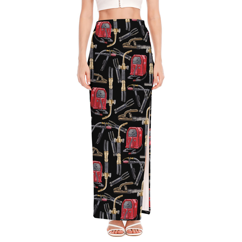 Welding Machine Pattern Print High Slit Maxi Skirt