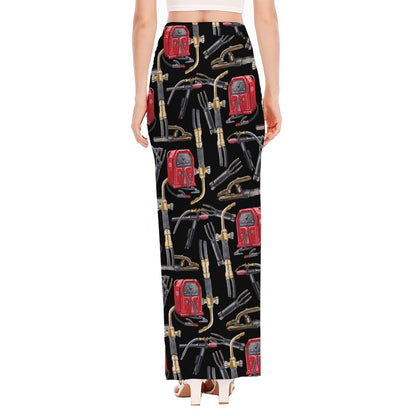 Welding Machine Pattern Print High Slit Maxi Skirt