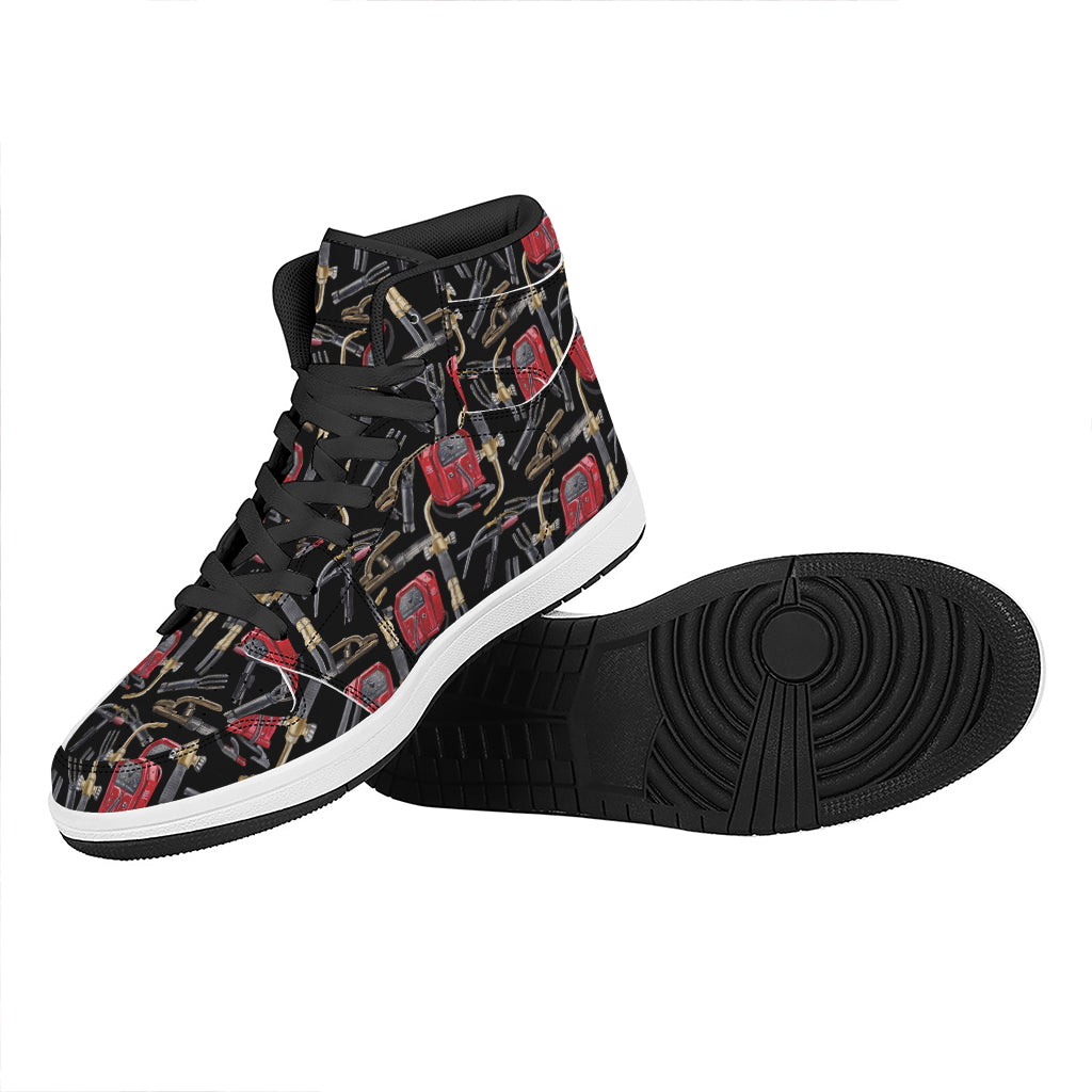 Welding Machine Pattern Print High Top Leather Sneakers