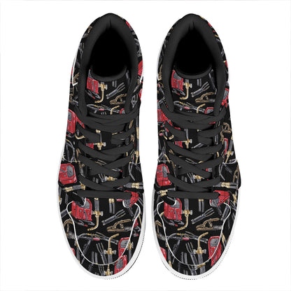 Welding Machine Pattern Print High Top Leather Sneakers