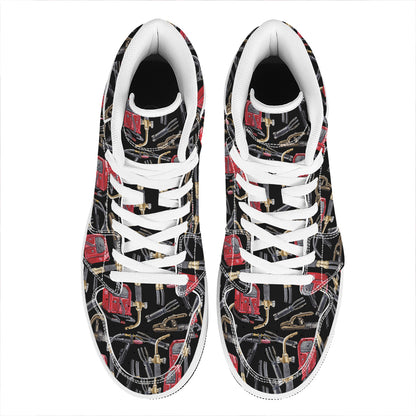 Welding Machine Pattern Print High Top Leather Sneakers