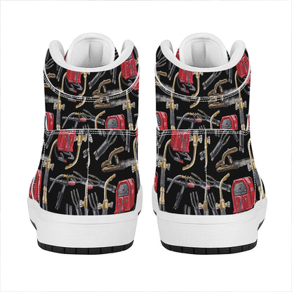 Welding Machine Pattern Print High Top Leather Sneakers