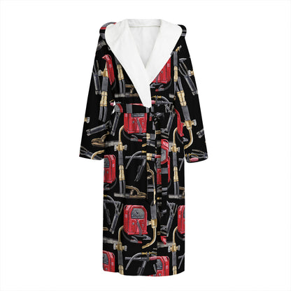 Welding Machine Pattern Print Hooded Bathrobe