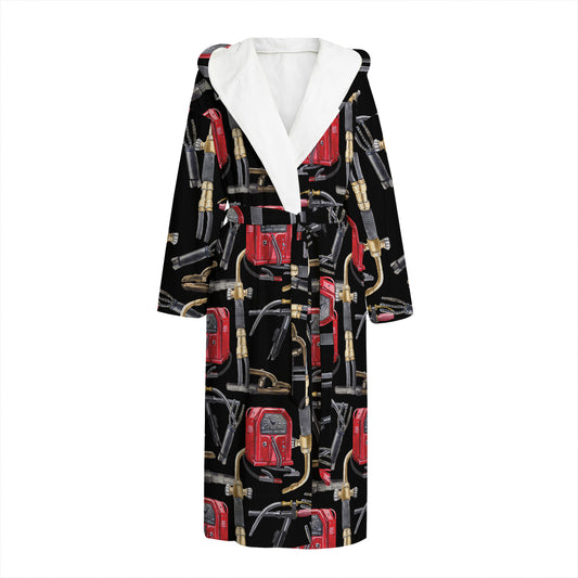 Welding Machine Pattern Print Hooded Bathrobe