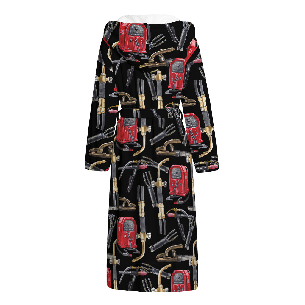 Welding Machine Pattern Print Hooded Bathrobe