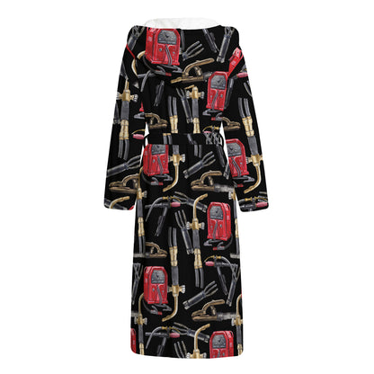 Welding Machine Pattern Print Hooded Bathrobe