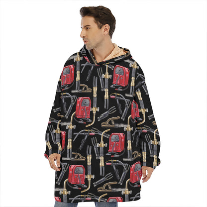 Welding Machine Pattern Print Hoodie Blanket