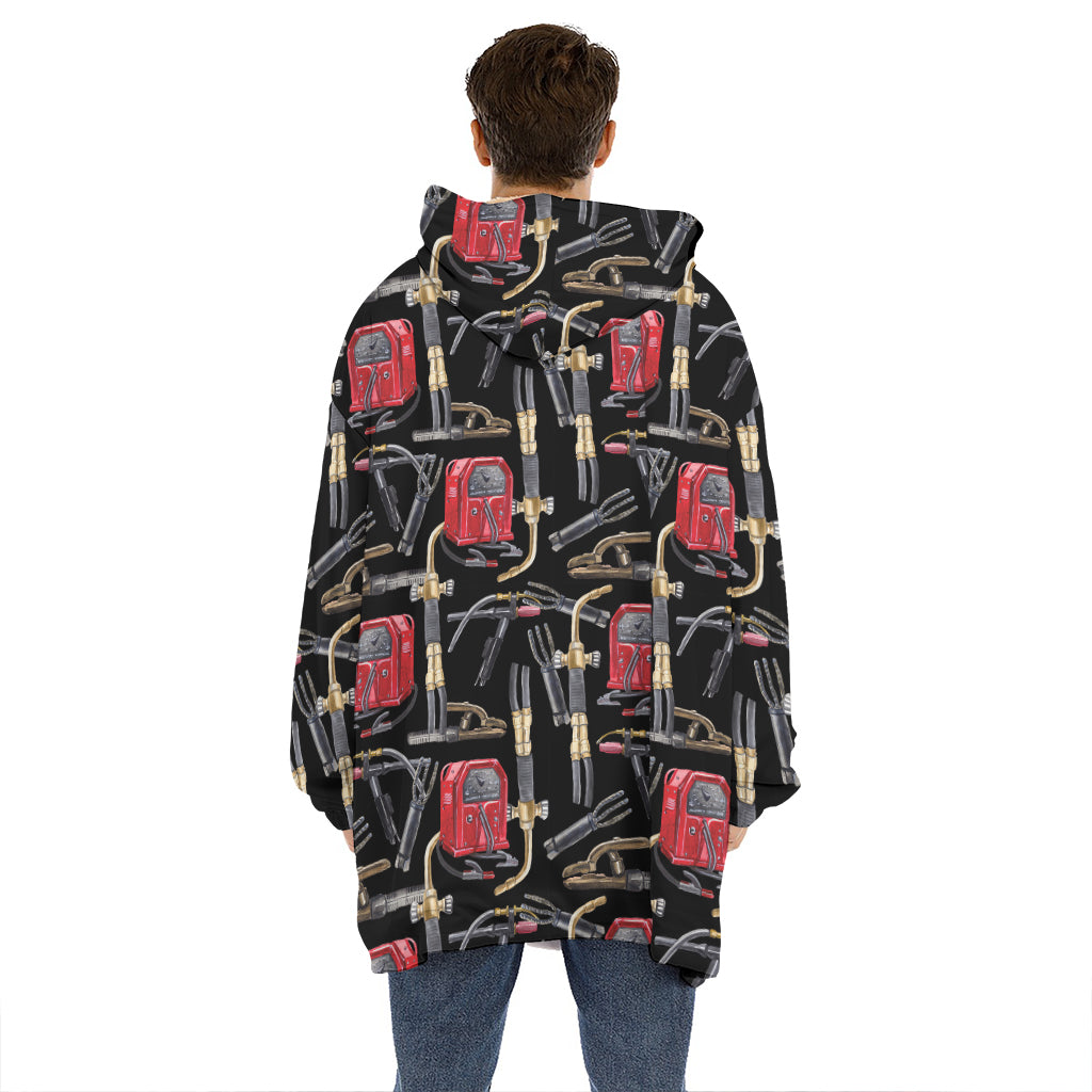 Welding Machine Pattern Print Hoodie Blanket