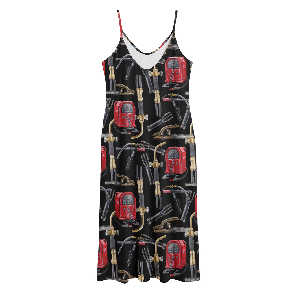 Welding Machine Pattern Print Jersey Midi Cami Dress