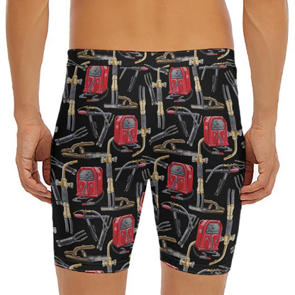 Welding Machine Pattern Print Men's Long Boxer Briefs