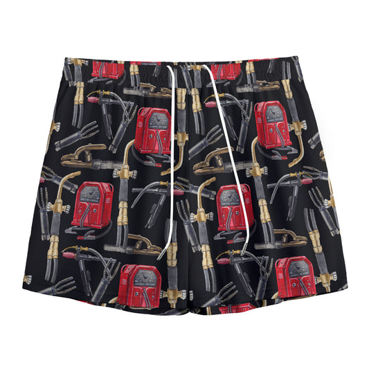Welding Machine Pattern Print Mesh Shorts