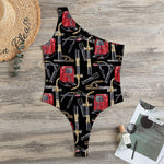 Welding Machine Pattern Print One Shoulder Bodysuit