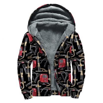 Welding Machine Pattern Print Sherpa Lined Zip Up Hoodie