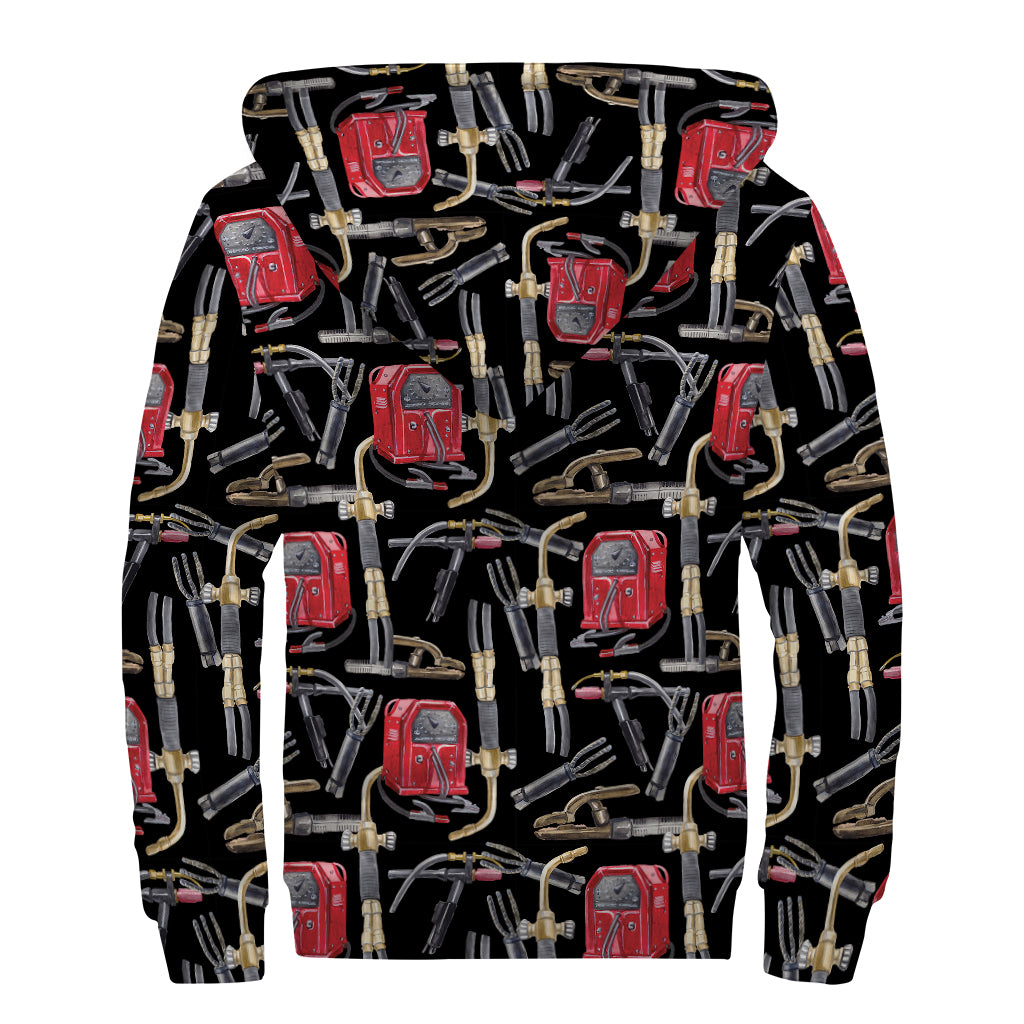 Welding Machine Pattern Print Sherpa Lined Zip Up Hoodie