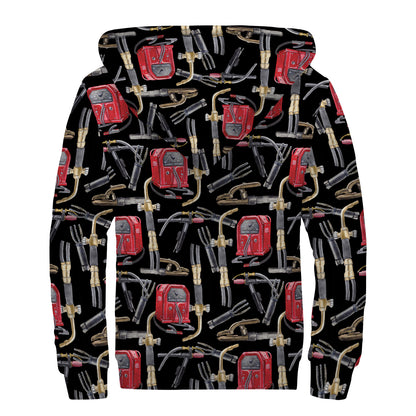 Welding Machine Pattern Print Sherpa Lined Zip Up Hoodie