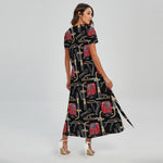 Welding Machine Pattern Print Short Sleeve Maxi Dress