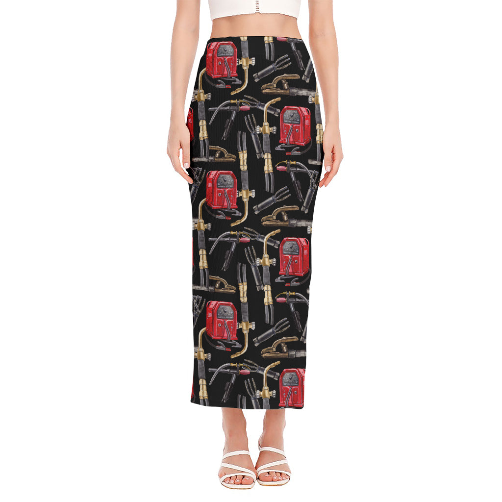Welding Machine Pattern Print Side Slit Maxi Skirt