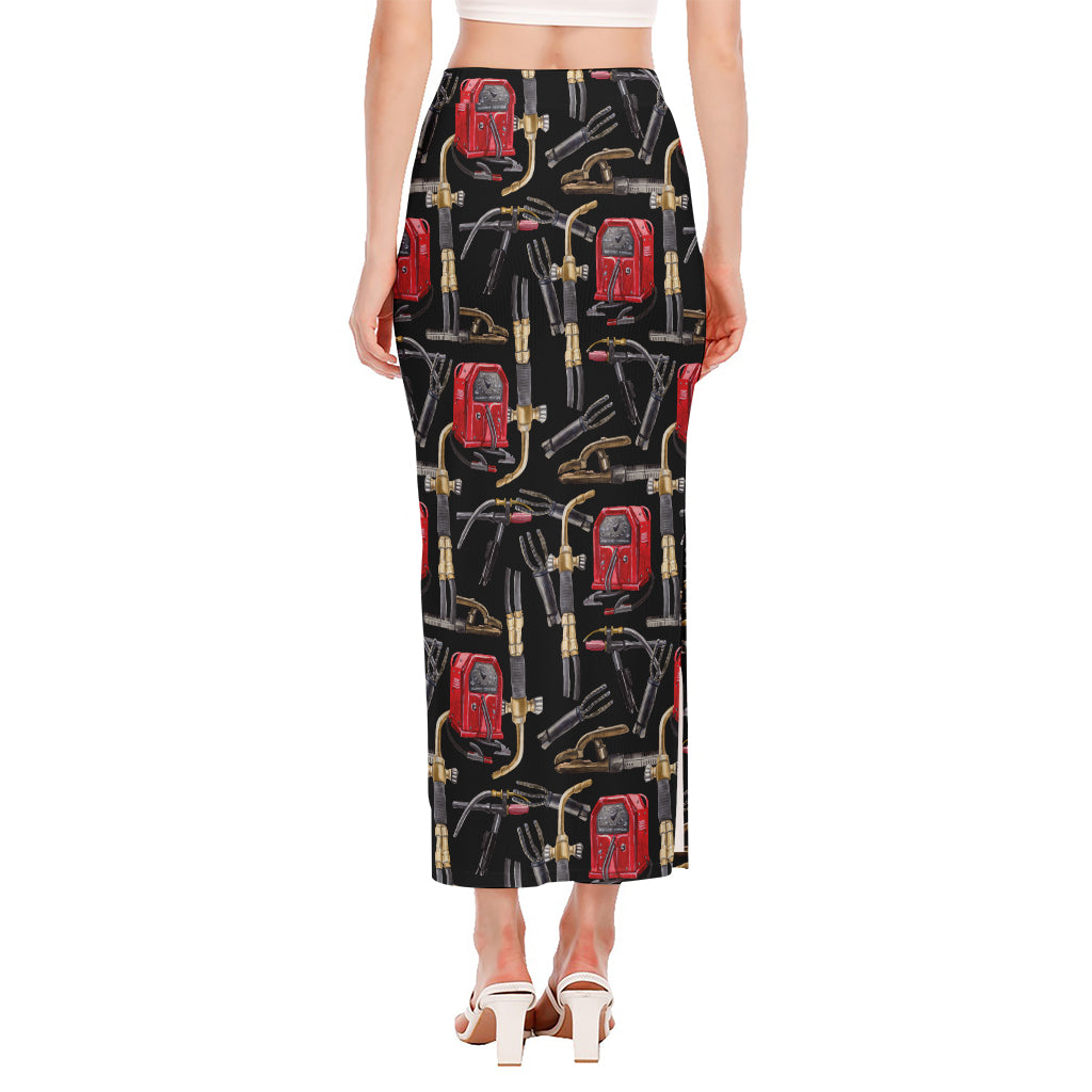 Welding Machine Pattern Print Side Slit Maxi Skirt
