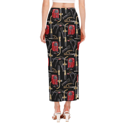 Welding Machine Pattern Print Side Slit Maxi Skirt