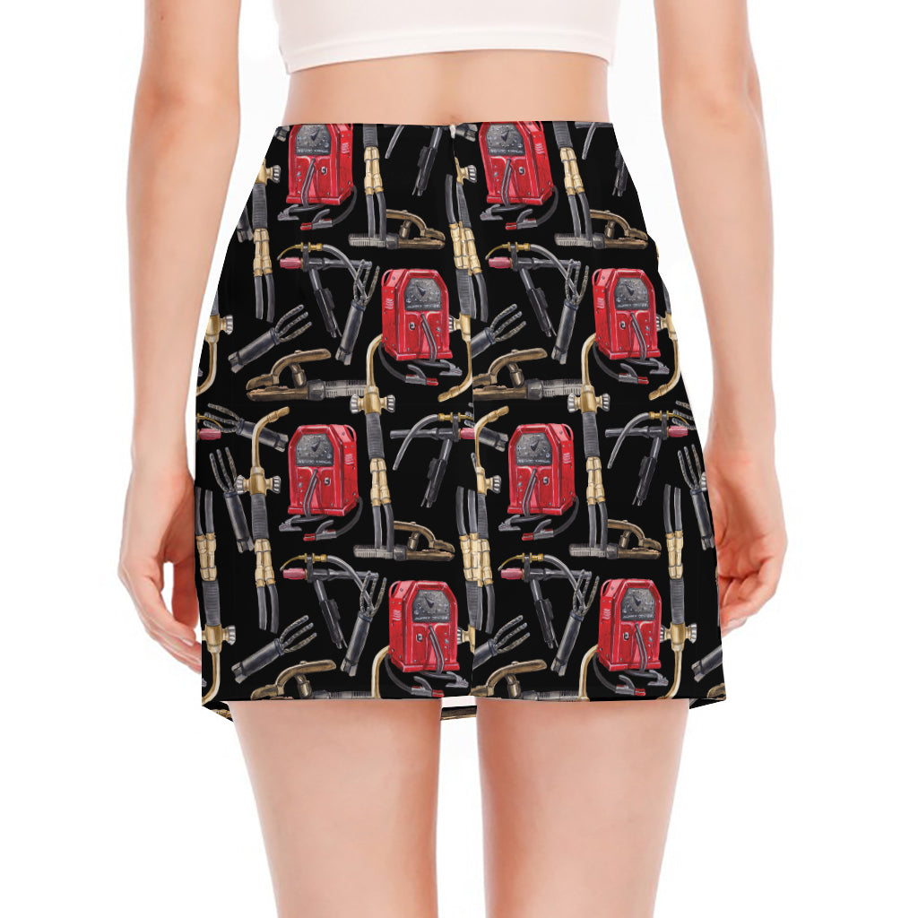 Welding Machine Pattern Print Side Slit Mini Skirt