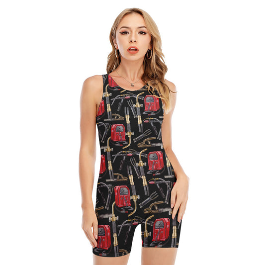 Welding Machine Pattern Print Sleeveless One Piece Swimsuit