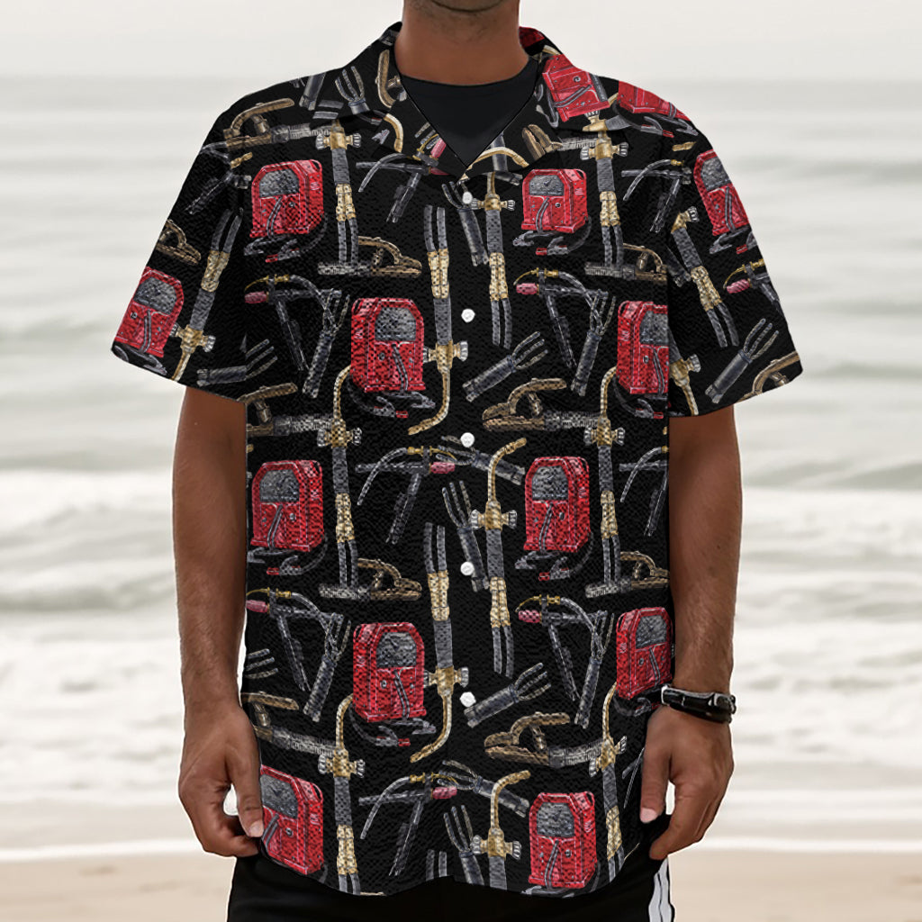 Welding Machine Pattern Print Textured Short Sleeve Shirt
