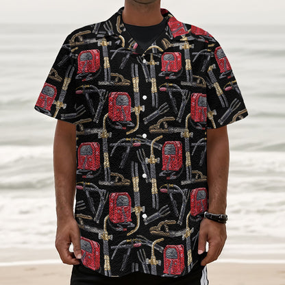 Welding Machine Pattern Print Textured Short Sleeve Shirt