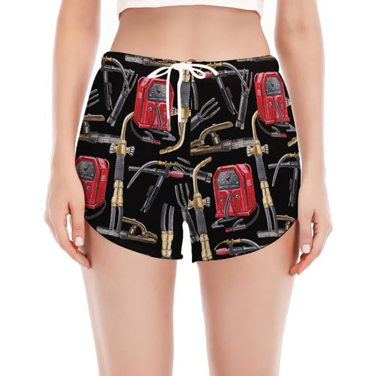 Welding Machine Pattern Print Women's Split Running Shorts