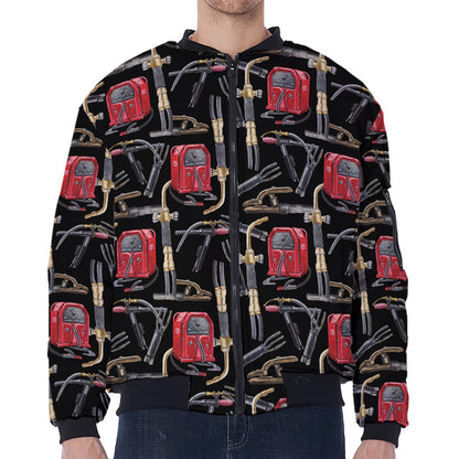 Welding Machine Pattern Print Zip Sleeve Bomber Jacket