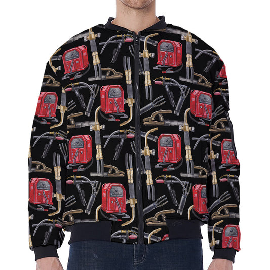 Welding Machine Pattern Print Zip Sleeve Bomber Jacket