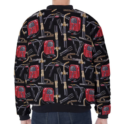 Welding Machine Pattern Print Zip Sleeve Bomber Jacket