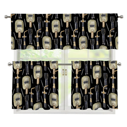 Welding Mask Pattern Print 3 Piece Kitchen Curtains