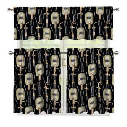 Welding Mask Pattern Print 3 Piece Kitchen Curtains