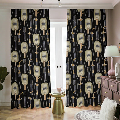 Welding Mask Pattern Print Blackout Pencil Pleat Curtains