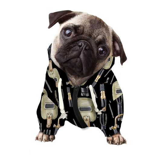 Welding Mask Pattern Print Dog Zip Up Hoodie