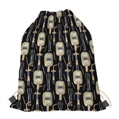 Welding Mask Pattern Print Drawstring Bag