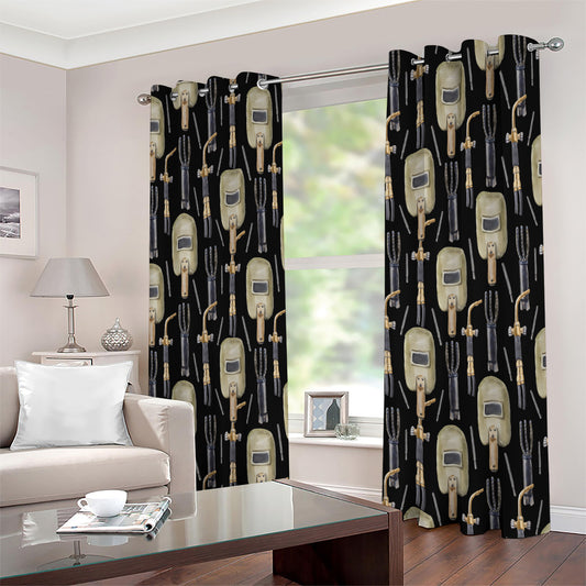 Welding Mask Pattern Print Extra Wide Grommet Curtains
