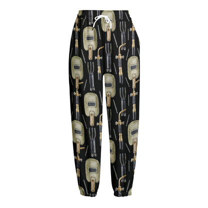 Welding Mask Pattern Print Fleece Lined Knit Pants
