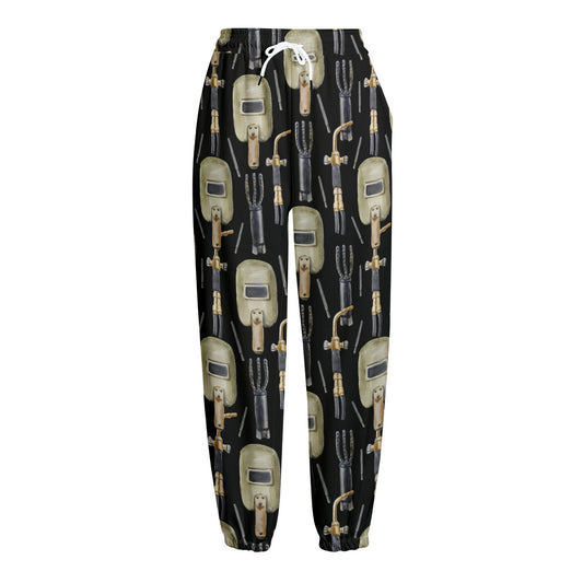 Welding Mask Pattern Print Fleece Lined Knit Pants