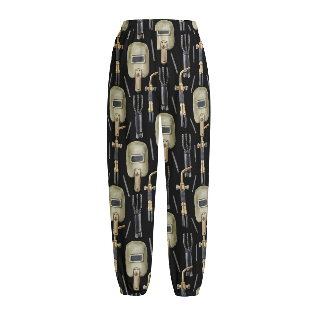 Welding Mask Pattern Print Fleece Lined Knit Pants