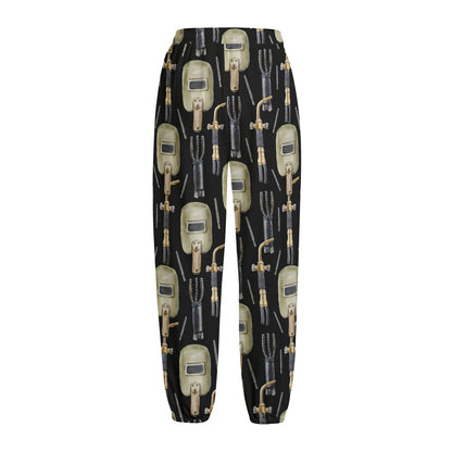Welding Mask Pattern Print Fleece Lined Knit Pants