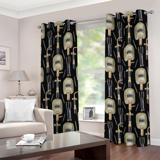 Welding Mask Pattern Print Grommet Curtains
