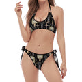 Welding Mask Pattern Print Halter Scoop Tie Side Bikini