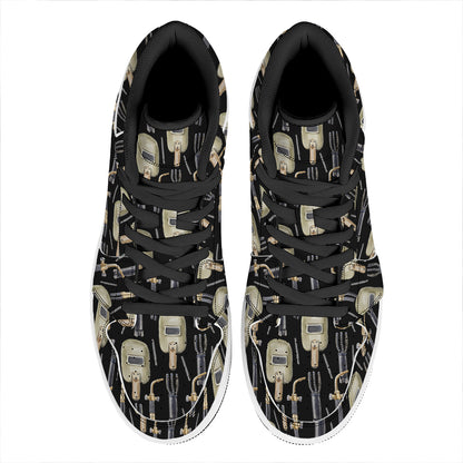 Welding Mask Pattern Print High Top Leather Sneakers