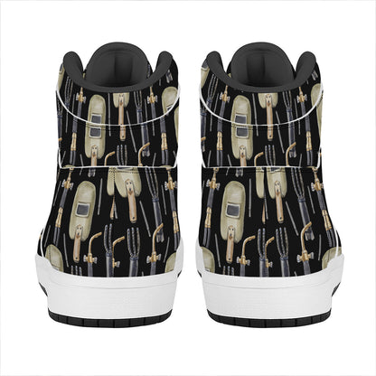 Welding Mask Pattern Print High Top Leather Sneakers