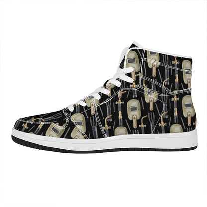Welding Mask Pattern Print High Top Leather Sneakers
